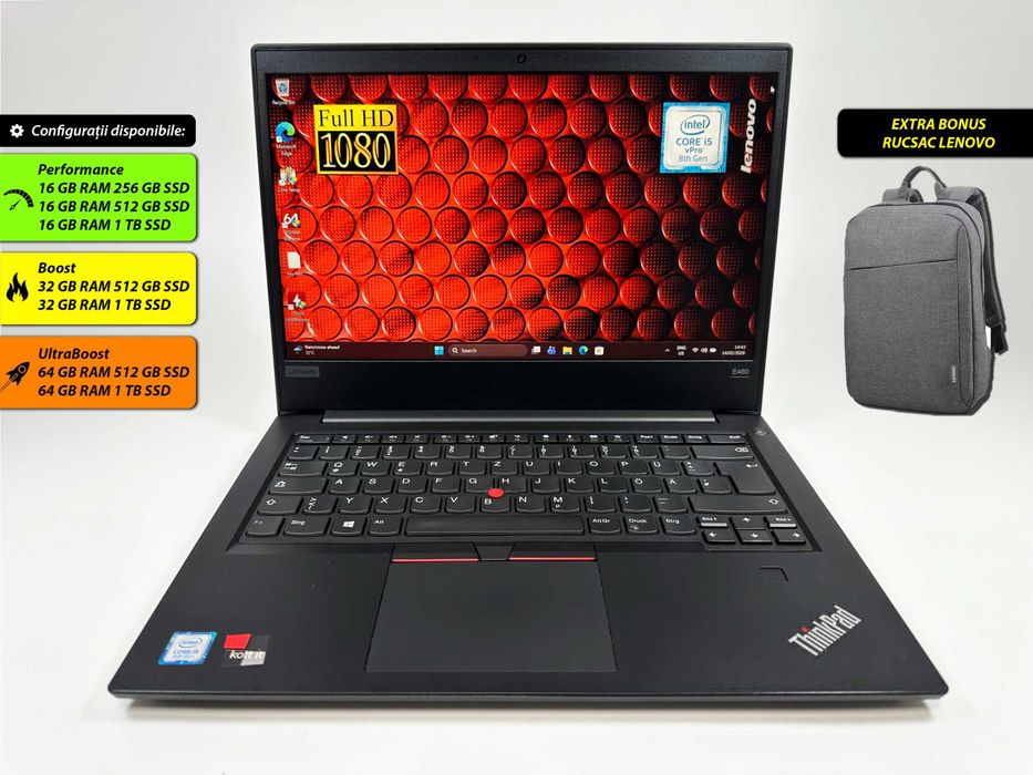 Lenovo Thinkpad E480 i5 32gb_256ssd 14 inch full hd Garantie 1 an