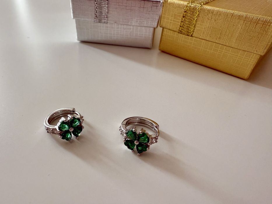 Сребро S925 - Сребърни обеци зелени Цирконий