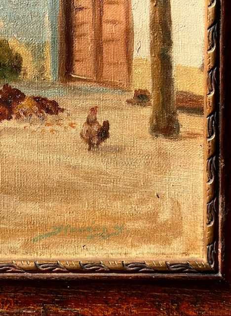 ”La fântână” Tablou foarte vechi, ulei/pânză, semnat. 60x50cm