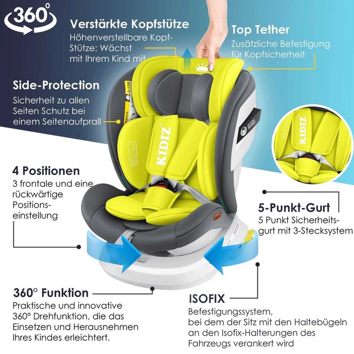 Детско столче за кола с ISOFIX, завъртащо се на 360°