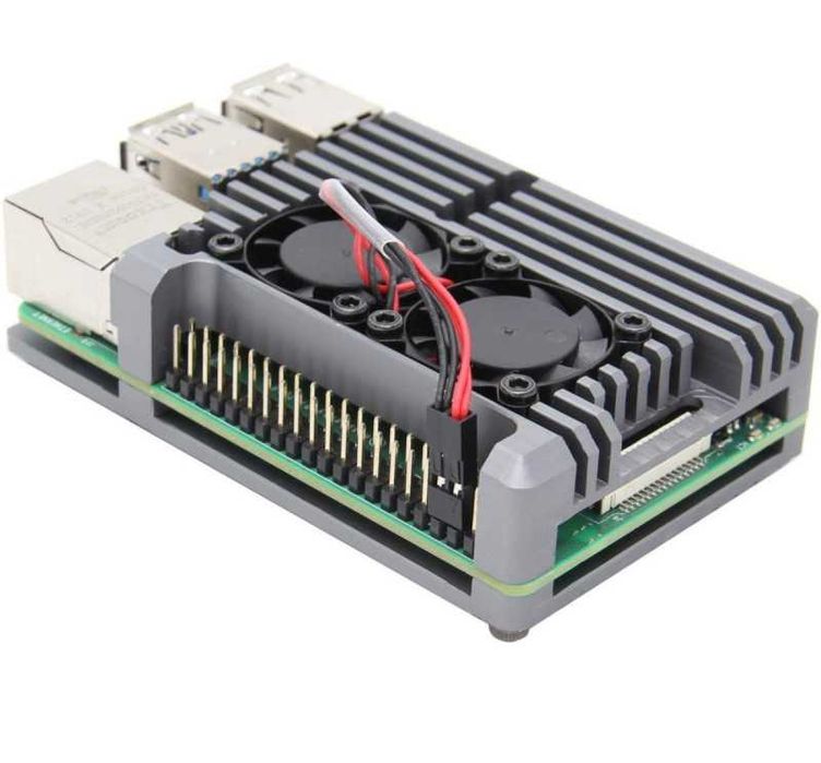Carcasă aluminiu cu radiator / cooler (racire activă) pentru Raspberry Pi4