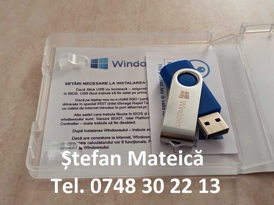 Stick USB nou nouț cu Windows 7, 8.1, 10, 11 sau Office. Licență retail!