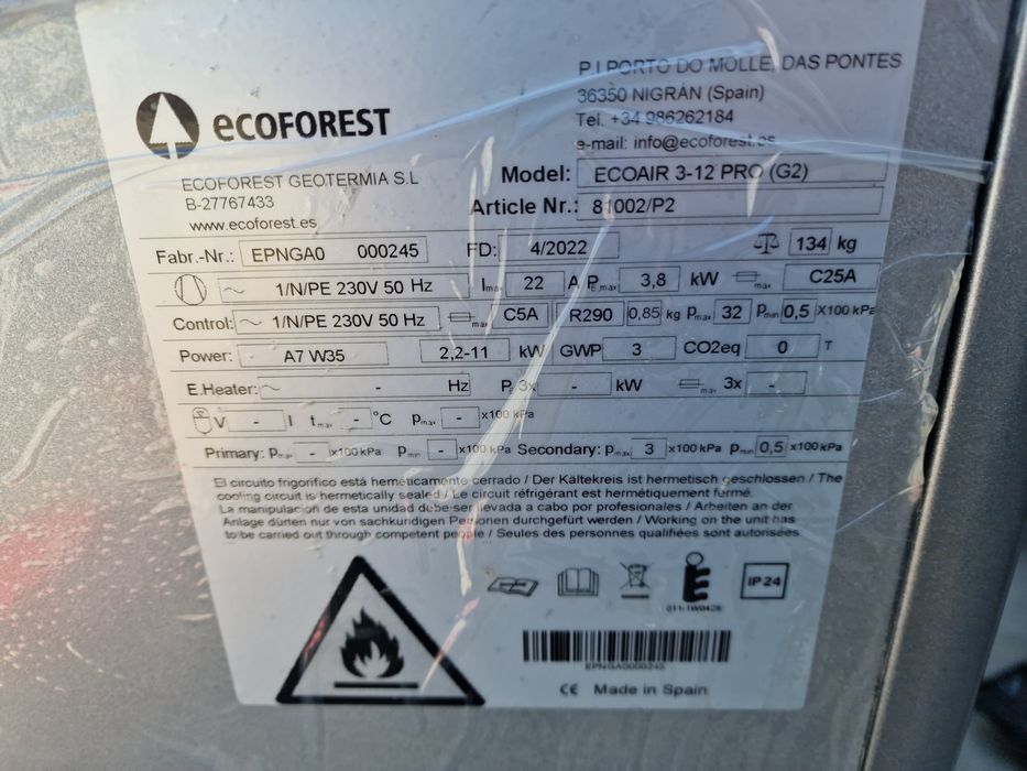 Ecoforest  ECOAIR 3-12 PRO (G2) термопомпа въздух-вода 12kw