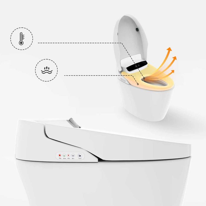 Бяла SMART тоалетна автоматичен капак гласово управление сешоар биде