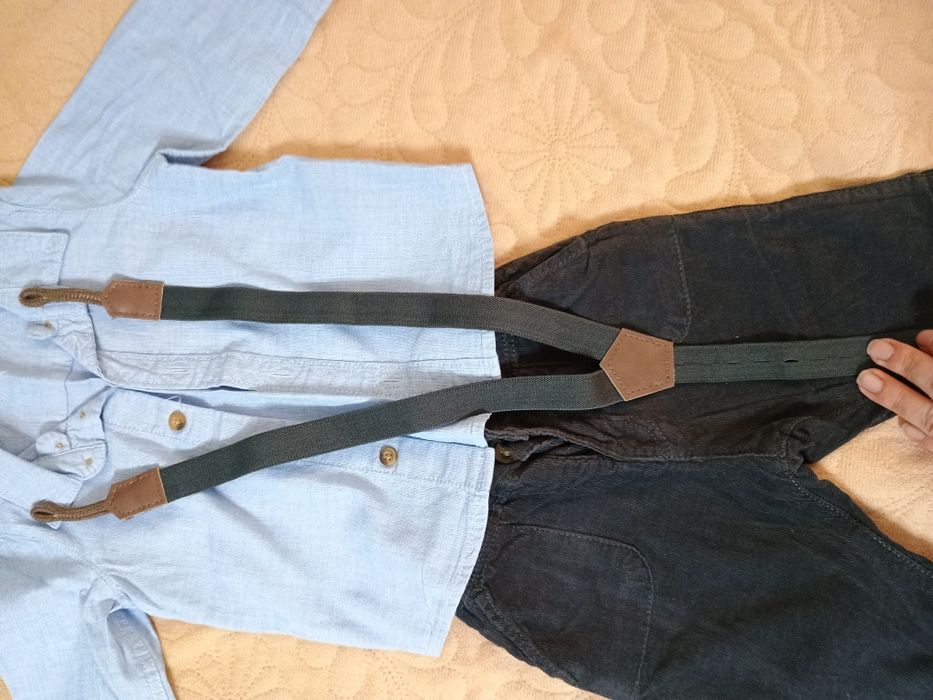 Set elegant bebe baietel cămașă, bretele si pantaloni, marca H&M, m 68