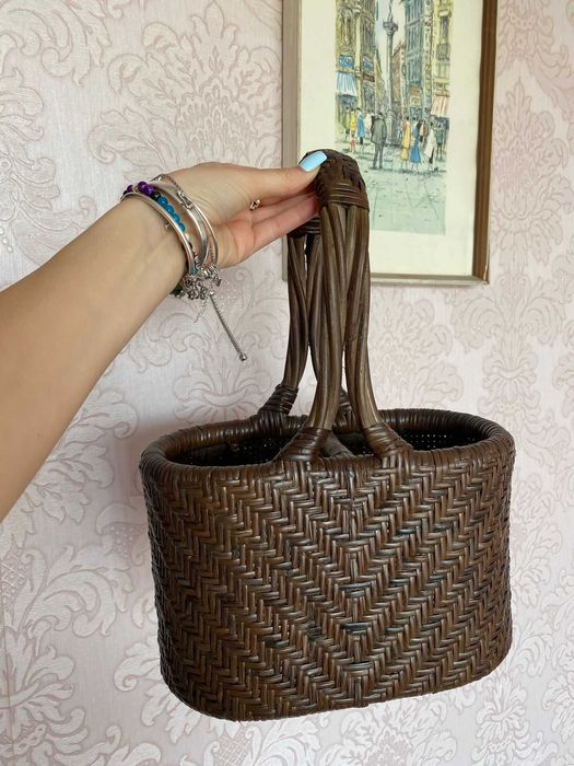 cos fructe decorativ lemn masiv ratan impletit bambus