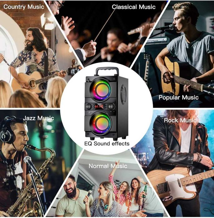 Bluetooth 5.0 тонколона стерео FM,USB,LED цветни светлини,дистанционно