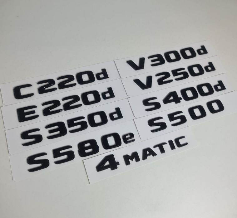 Pachet-Set-Motorizare-Spate-Haion-Mercedes+Emblema-4Matic-Crom-Negru-Lucios-C220d-E200d-E220d-GLC220d-CLS350d-CLS400d-E300d-GLE350d-GLE400d-S500-S580e