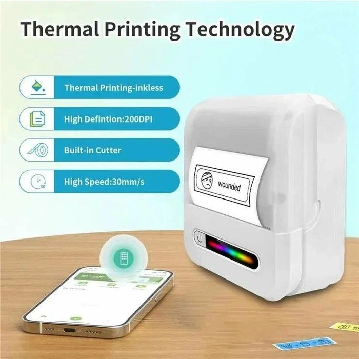 Мини-принтер U1 термо, Bluetooth / Мини-принтер для этикеток и фото