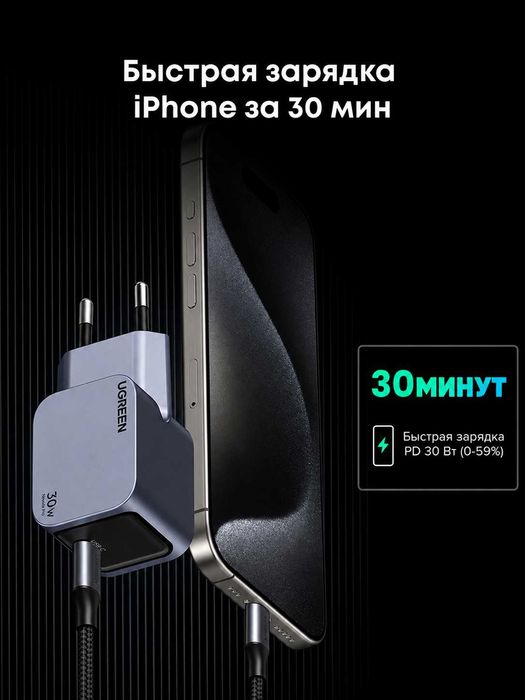 Зарядное устройство UGREEN X703 30W GaN USB-C быстрая зарядка