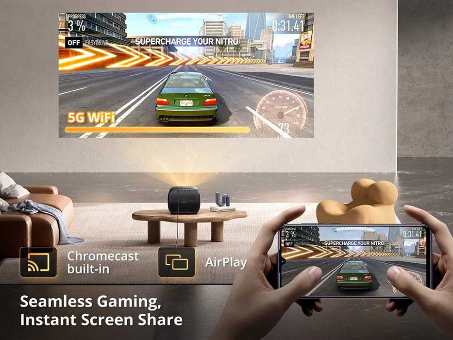 Proiector FHD, 1080P ETOE E3 Pro, Android, 600ANSI, 4K + SUPORT - NOU