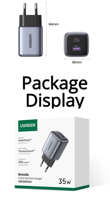 UGREEN CD350 Nexode Mini 35W GaN Type-C+USB-A For iPad/iPhone 15 16