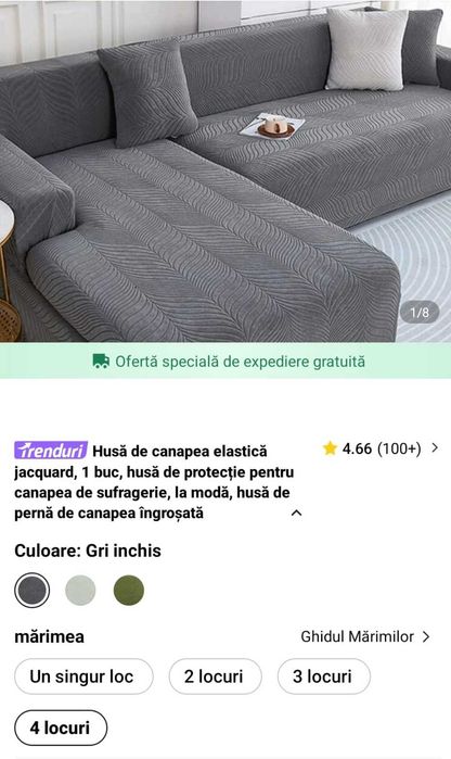 Husa de protectie canapea elastica jacquard 4 locuri - gri inchis