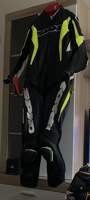 Costum combinezon piele moto 58 / Casca Scorpion R1 XL