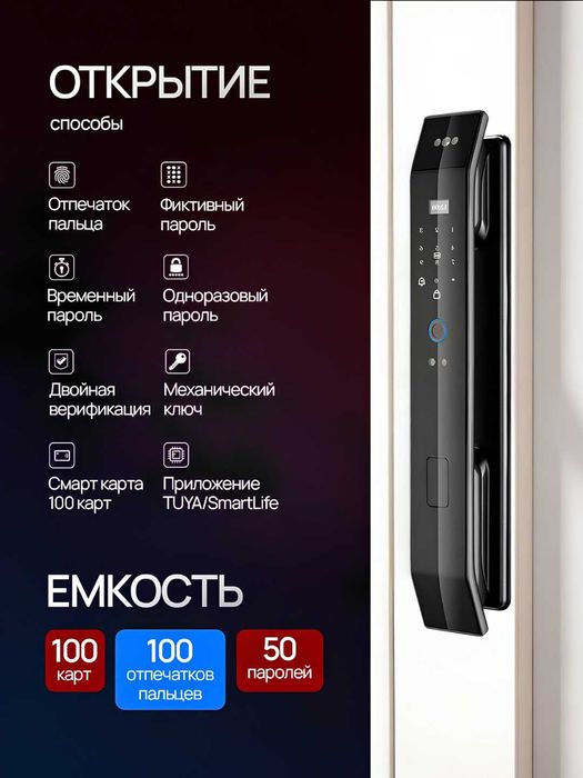 Умный биометрический замок 7-в-1 с Face ID управление через приложение