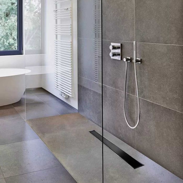 Rigola dus integral din inox cu capac Sticla Neagra, lungime 40cm