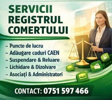 Infiintare-deschidere firma/srl/pfa -deschidere afacere punct de lucru modificare act constitutiv-denumire- cod caen activitate- capital /sediu social