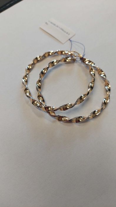 Златни обеци ''Макарони''  бяло и жълто злато - 6.06гр