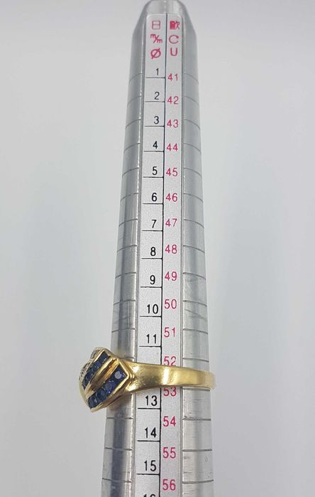 Deosebit inel vintage din aur 18 k, safire si diamante naturale