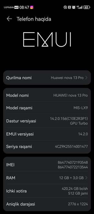 huawei nova 13pro 12/512gb black