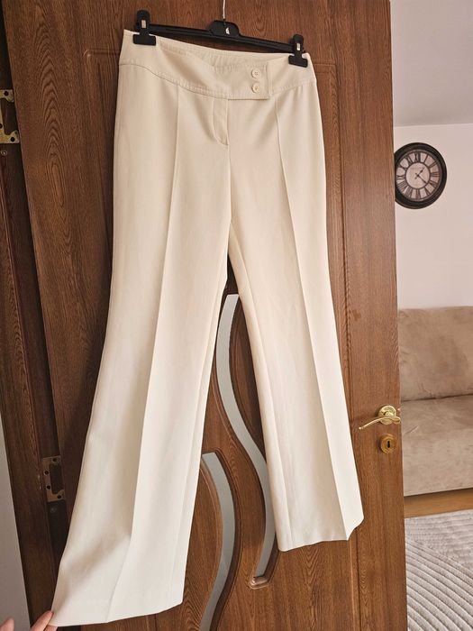 Pantaloni evazati albi (ivory) dama, marimea 40