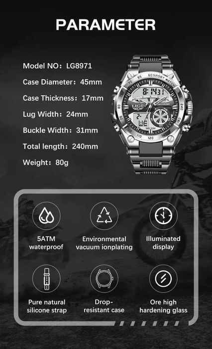 Водоустойчив кварцов мъжки часовник LIGE Sports Watch