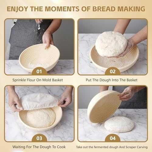 Нов 13 части комплект за квасен хляб банетон кошница ратан 9 инча