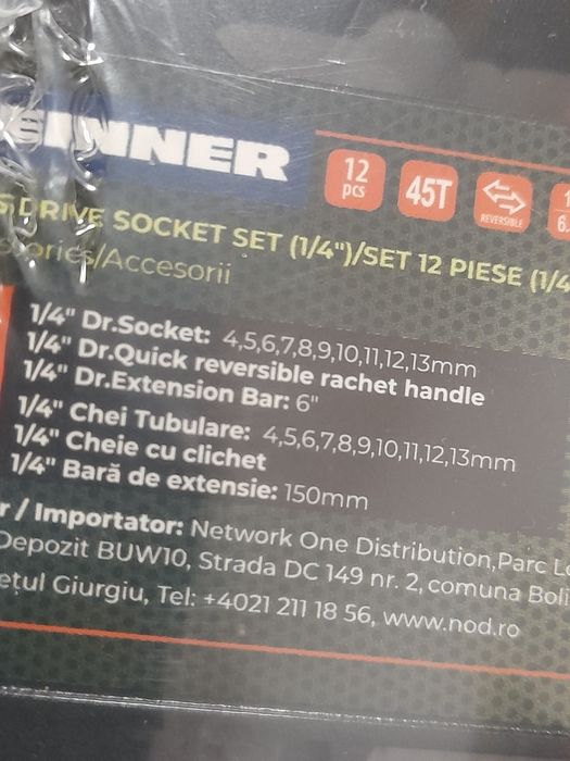 Trusă 12 piese chei tubulare cu clichet și prelungitor