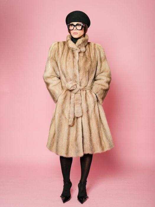 Haina lunga din blana naturala de vizon gri