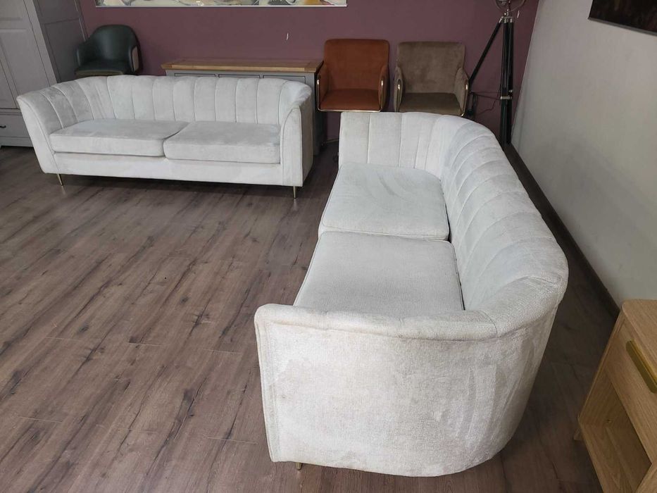 Кремав комплект дивани от плат две тройки