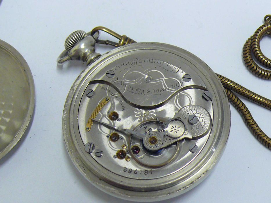 Стар Американски Columbus Watch Co. механичен джобен часовник, работещ