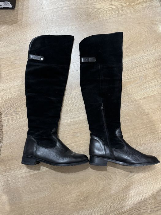 Дамски черни ботуши естествена кожа+велур