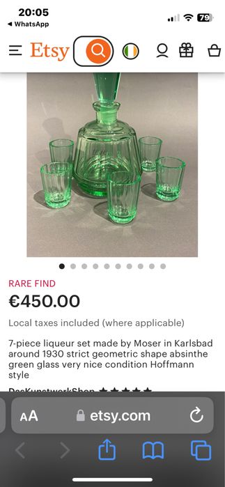 Антикварен сервиз комплект сет за ликьор ръчно шлифован цвят абсент