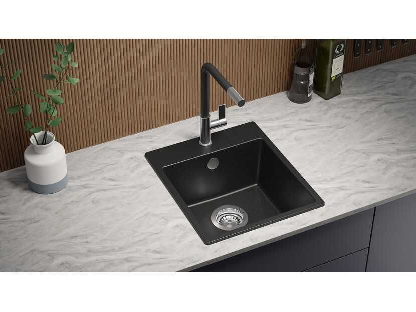 Кухненска Мивка от гранит модел Рига 45 XL 430 x 500 mm - Черна