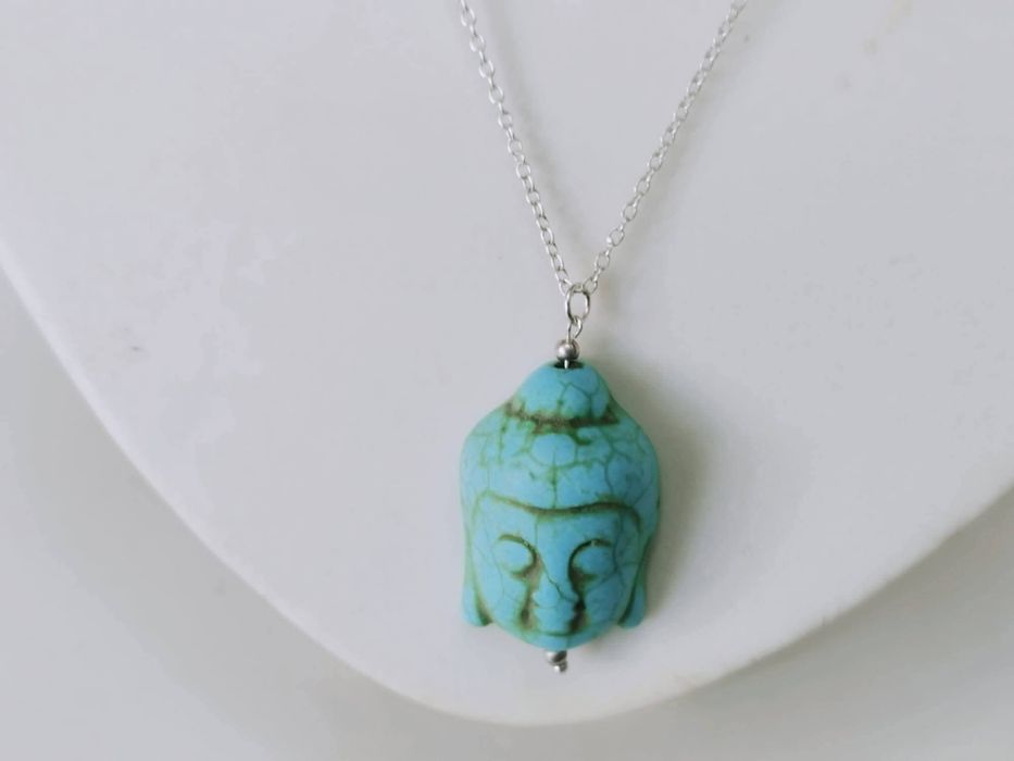 Vechi lanț/colier de argint 925 cu pandantiv tibetan cu Buddha, turcoaz