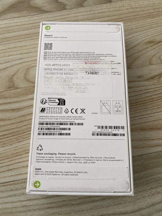 iPhone 17 , NOU , Sigilat , 256 GB , Lavender , Garantie