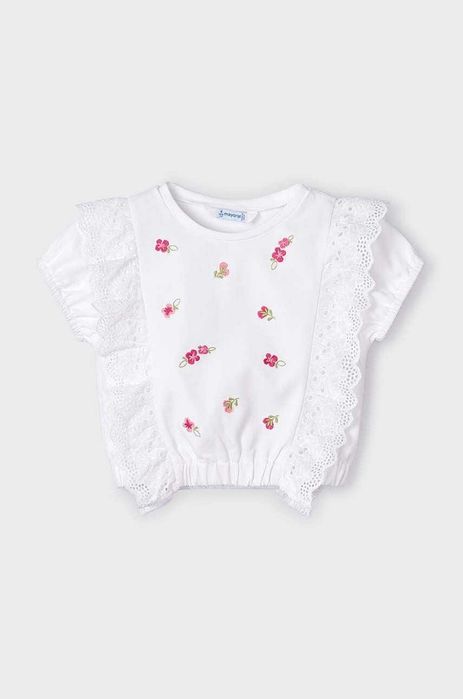 Детска тениска с къдрички и бродирани цветчета, Mayoral, 104см