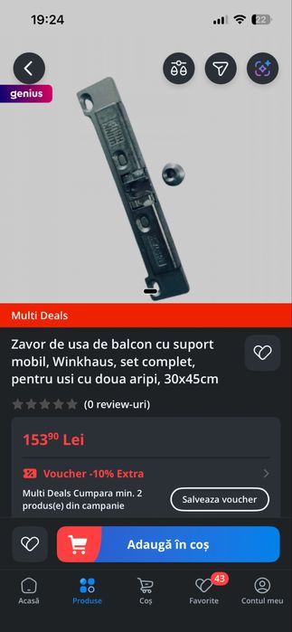 Zăvor de ușă de balcon Winkhaus / snapper cu supot mobil 30 x 45
