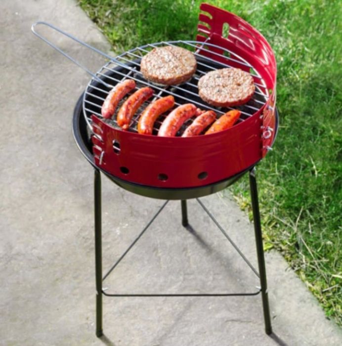 Gratar Rotund Din Metal Pe Carbuni, Pentru Gradina, Rosu, 35cm, Nou!