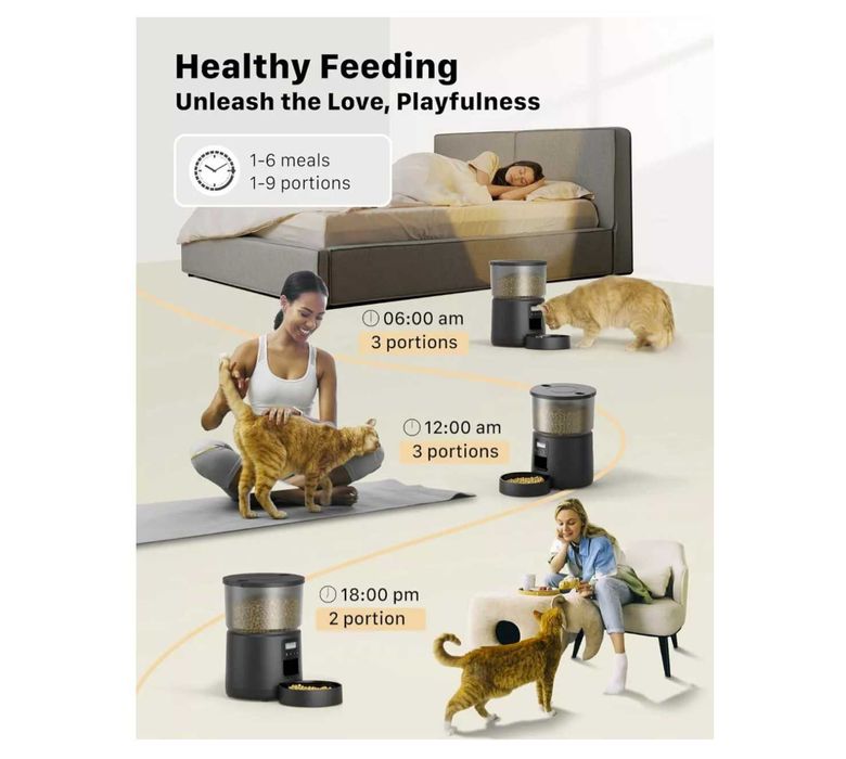 Dozator automat hrana BEMOONY 3L – 1-6 mese/zi – Inregistrare vocala