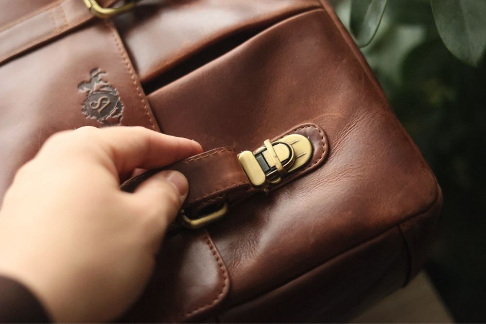 Geanta foto pentru fotografi din piele maro coniac luxoasa