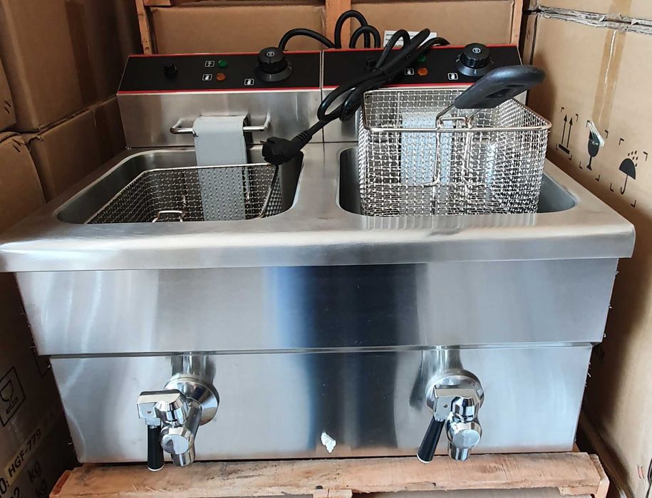 Reducere Friteuza profesionala cu robineti 10l+10l -TRANSPORT GRATUIT