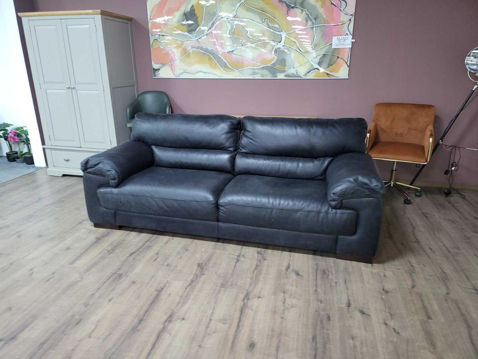 Черно-сив кожен диван тройка "Santino" - телешки бокс