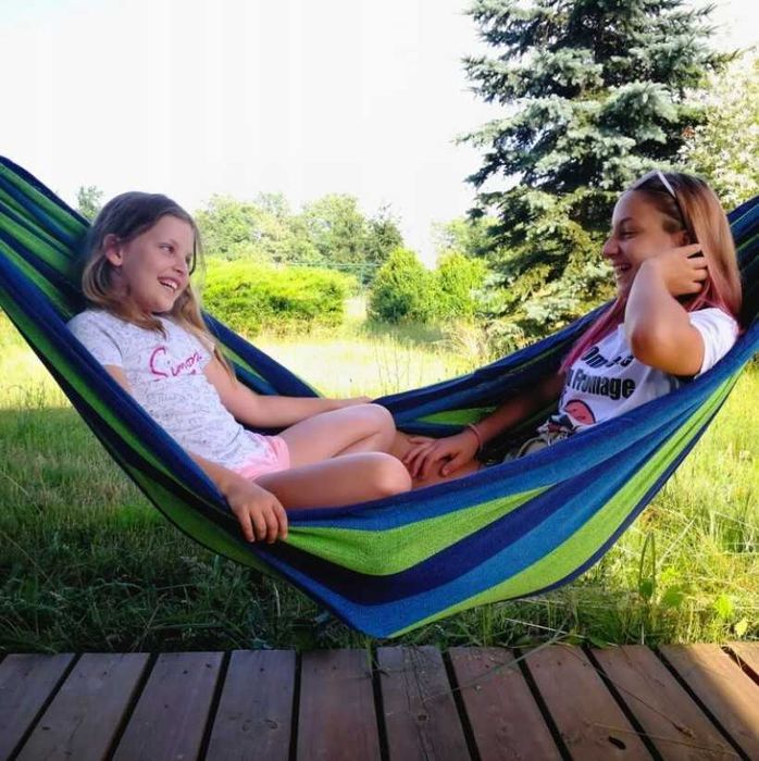 Hamac Verde-Albastru, Din Bumbac, 2 Carabine incluse, max 200kg