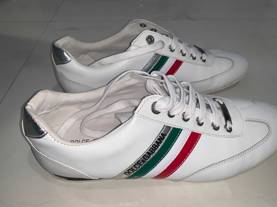 Оригинални мъжки кецове  D&G Dolce Gabbana бели с италиански ленти 45