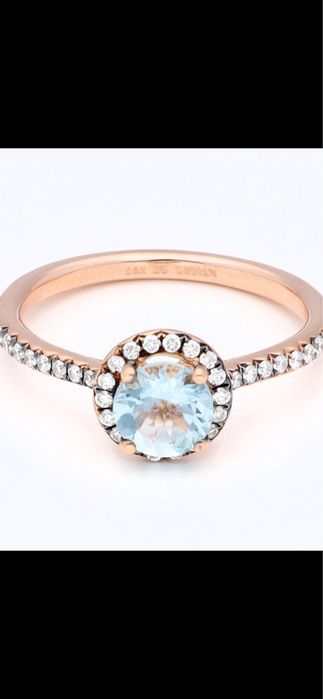 Inel aur roz14ct cu acvamarin si diamante