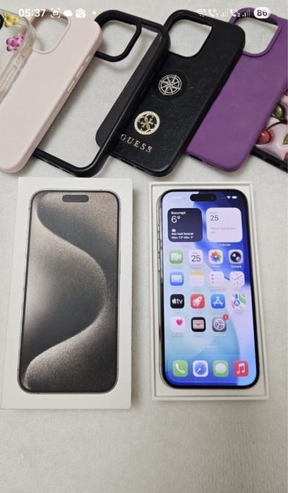 iPhone 15 PRO, 256 Gb, baterie 88%, Full Box, stare CA NOU