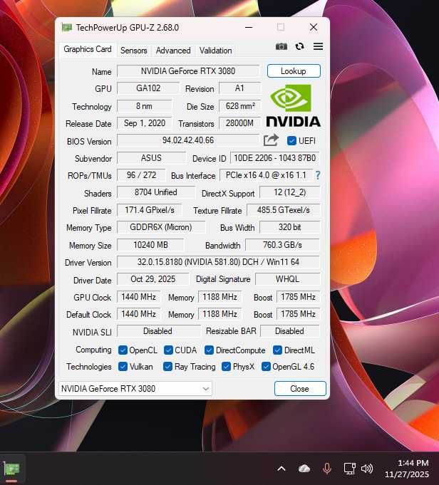 Placa video ASUS GeForce RTX 3080 TUF GAMING O10G 10GB GDDR6X 320-bit