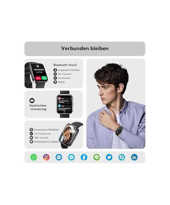 Smartwatch 1.8 inch, roz sau negru, ENOMIR