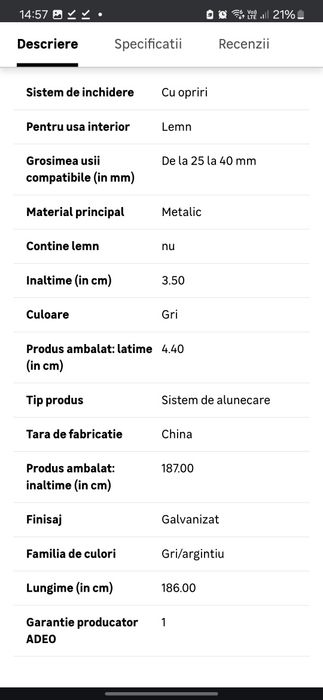 Sistem de culisare ușă, oțel, 186 cm lungime